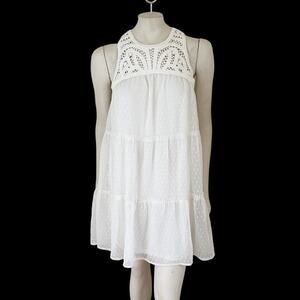 NEW VENUS Crochet Lace Swiss Dot Tiered Babydoll Dress in White  SZ XS